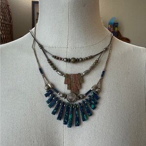 Vintage Granola Navajo Silver Multi-Layered Two Stone Necklaces Bundle